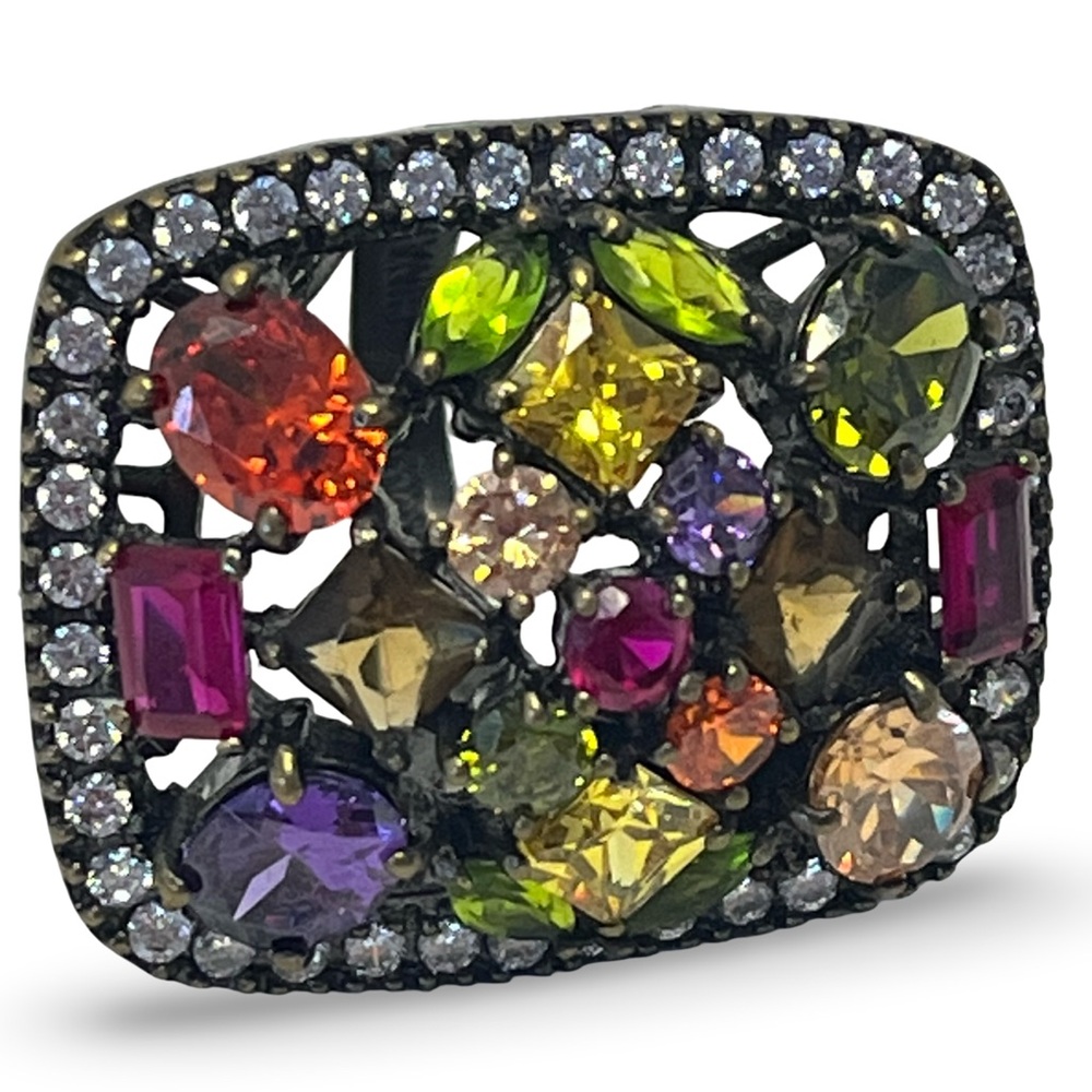 Multicolor Gemstone Statement Ring Size 7 - image 1